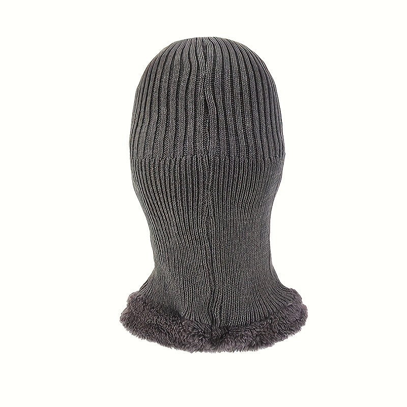 1pc Men's Scarf One Piece Hat, Winter Thickened Warm Hat, Cycling Face Protection, Cold Proof Cotton Knitted Hat