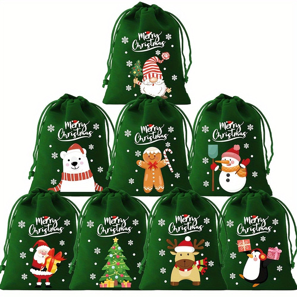 8pcs Christmas Velvet Drawstring Gift Bags Set - Perfect for Candy, Jewelry & Party Favors - Ideal for Weddings, Birthdays & Holidays
