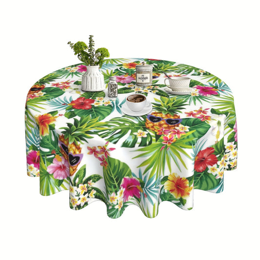 1pc Vibrant Hawaiian Pineapple Polyester Tablecloth - Waterproof, Stain-Resistant, Wrinkle-Free, Easy-Care Green Table Cover with Palm Leaves Design - Perfect for Home Kitchen Dining Party Decoration and Room Decor