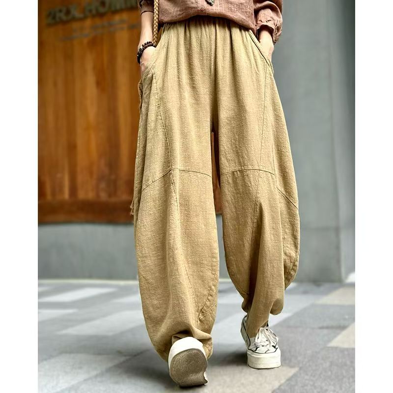 flowersverse Plus Size Casual Solid Pockets Pants