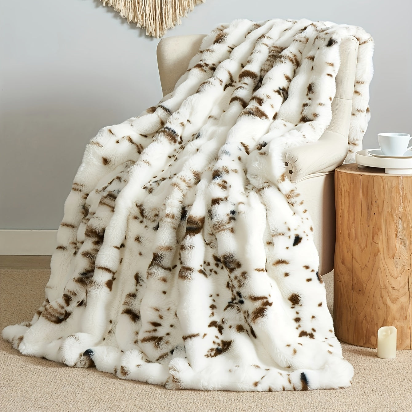 1pc Luxurious Tie-Dye Faux Rabbit Fur Shaggy Blanket - Soft, Fluffy, Plush Throw for Bed, Sofa, Nap - Warm, Cozy, and Velvety Texture
