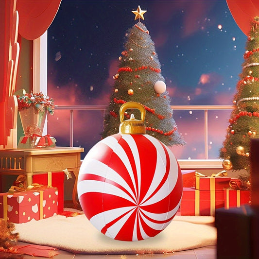 1pc 25.6-inch Plastic Red Peppermint Pattern Balloon for Festive Christmas Party Decoration, Home & Kitchen Holiday Decor, No Power Required