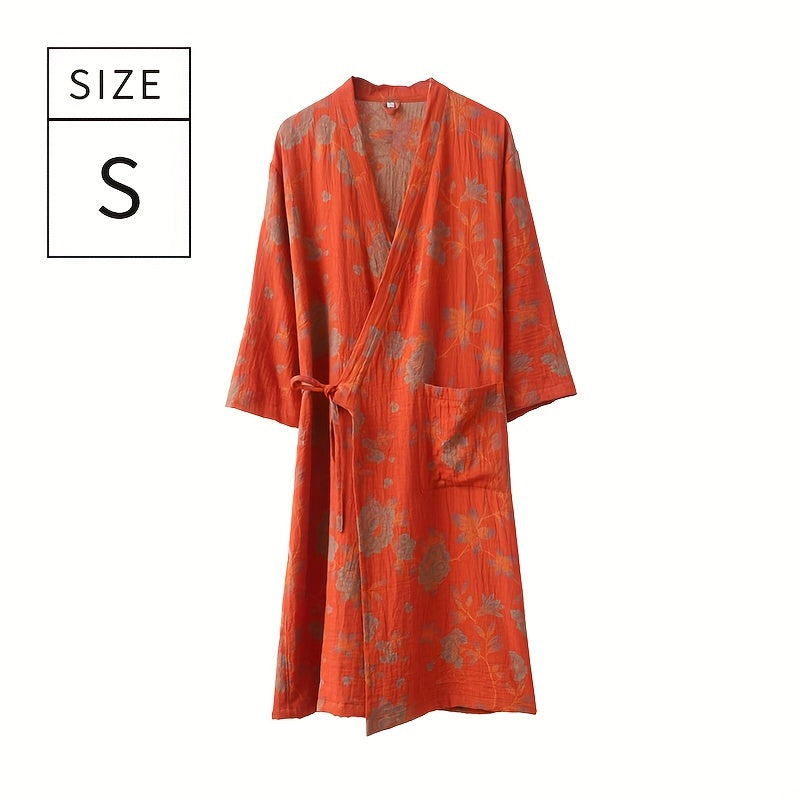 1pc Summer Women's Bathrobe, Absorbent Cotton Floral Printed Sleepwear, Super Soft Spa Robe, For Bathroom Bedroom Spa, Ideal Bathroom Supplies, Summer Accessories