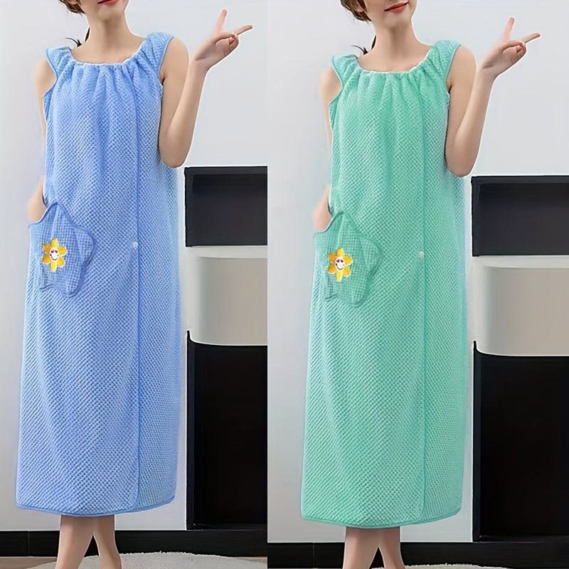 1pc Luxurious Wearable Bath Towel Wrap - Soft, Absorbent, Quick-Drying, Shoulder Strap, Pockets, Long, Spa Sauna Kilt - Bathroom Accessories for Women, Sauna Wrap, Bathroom Supplies