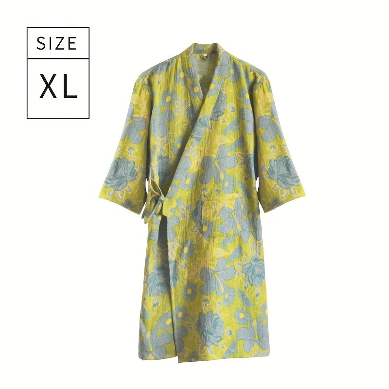 1pc Summer Women's Bathrobe, Absorbent Cotton Floral Printed Sleepwear, Super Soft Spa Robe, For Bathroom Bedroom Spa, Ideal Bathroom Supplies, Summer Accessories