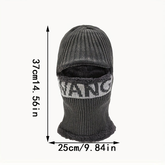 1pc Men's Scarf One Piece Hat, Winter Thickened Warm Hat, Cycling Face Protection, Cold Proof Cotton Knitted Hat