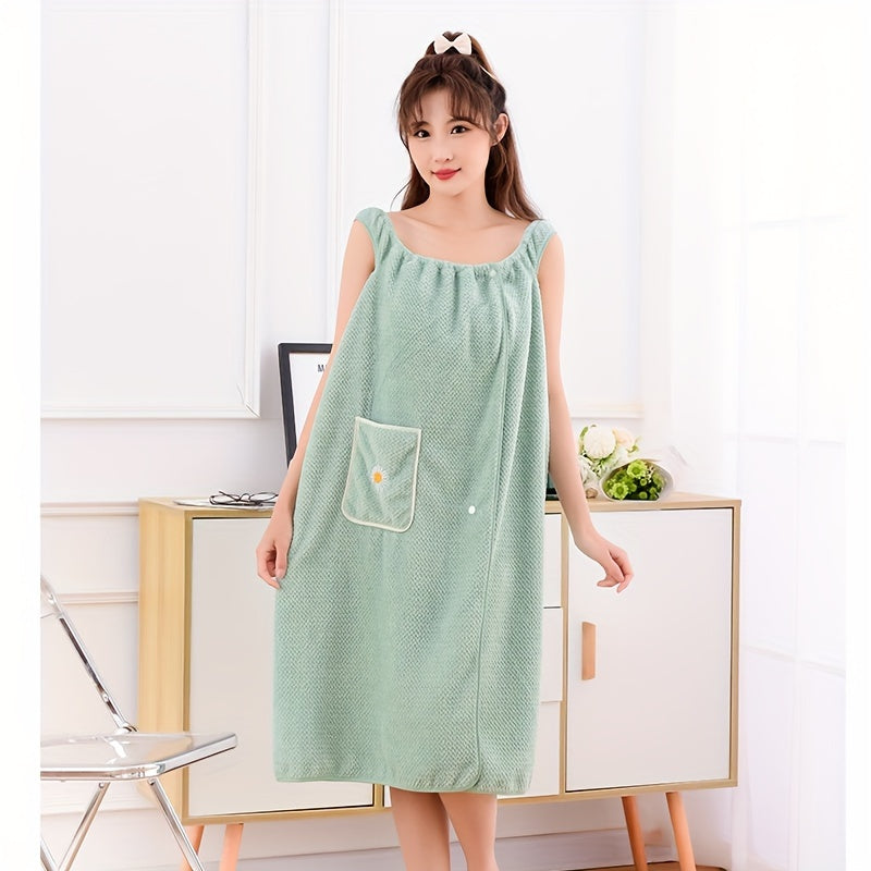 1pc Bath Wrap Towel, Absorbent & Quick-drying Wearable Bath Towel With Pocket For Women, Super Soft Bathing Wrap Towel, For Bathroom Bedroom Spa, Ideal Bathroom Supplies