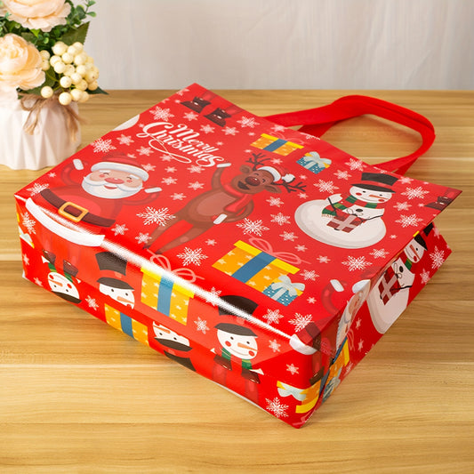 1pc Festive Non-Woven Christmas Gift Bag, Reusable Cartoon Shopping Tote for Holiday Party, Durable Fabric Material