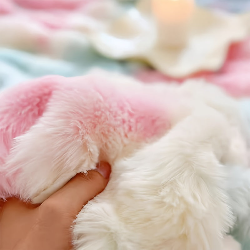 1pc Luxurious Faux Rabbit Fur Reversible Throw Blanket - Soft, Warm, Cozy, Versatile, and Lightweight for Office, Outdoor, Camping, Sofa, and Gift - Perfect for All Seasons and Occasions