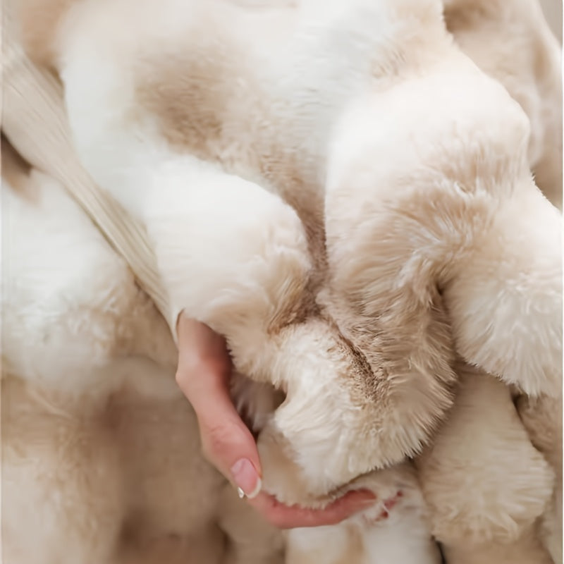 1pc Luxurious Faux Rabbit Fur Reversible Throw Blanket - Soft, Warm, Cozy, Versatile, and Lightweight for Office, Outdoor, Camping, Sofa, and Gift - Perfect for All Seasons and Occasions