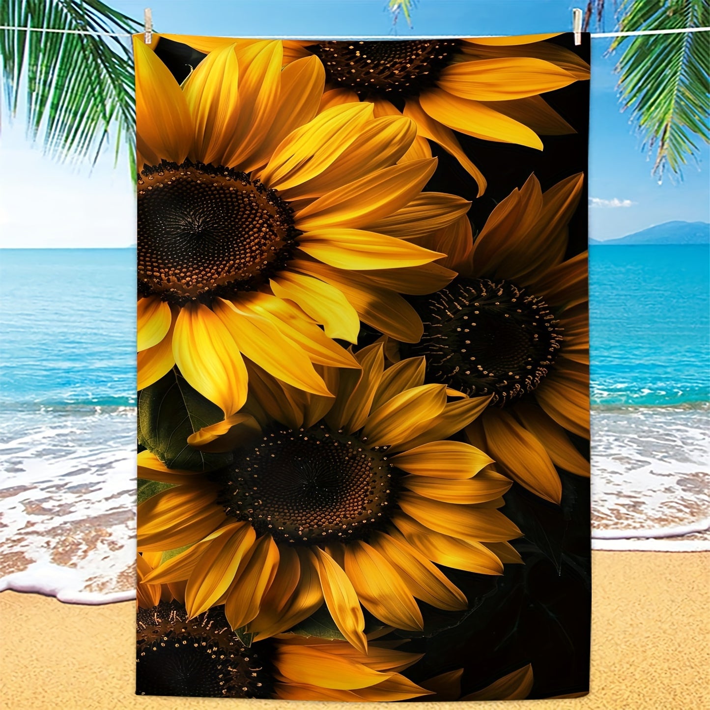 1pc Sunflower Pattern Microfiber Beach Towel, 55inch Ultra Soft Quick-Dry Bath Towel For Summer Beach, Modern Style, Versatile For Yoga, Swimming, Fitness, And Camping