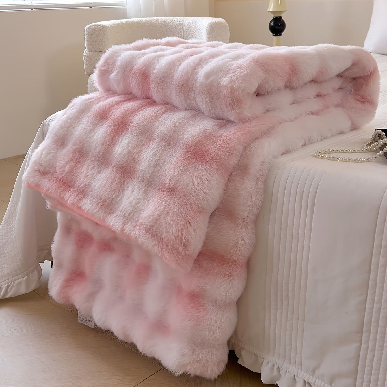 1pc Luxurious Tie-Dye Faux Rabbit Fur Shaggy Blanket - Soft, Fluffy, Plush Throw for Bed, Sofa, Nap - Warm, Cozy, and Velvety Texture