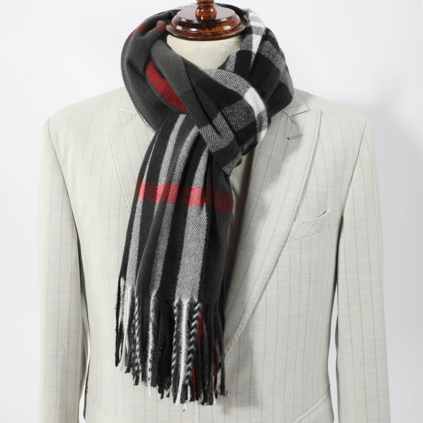 1pc Men's Casual Versatile Imitation Cashmere Striped Tassel Warm Scarf Shawl Daily Matching