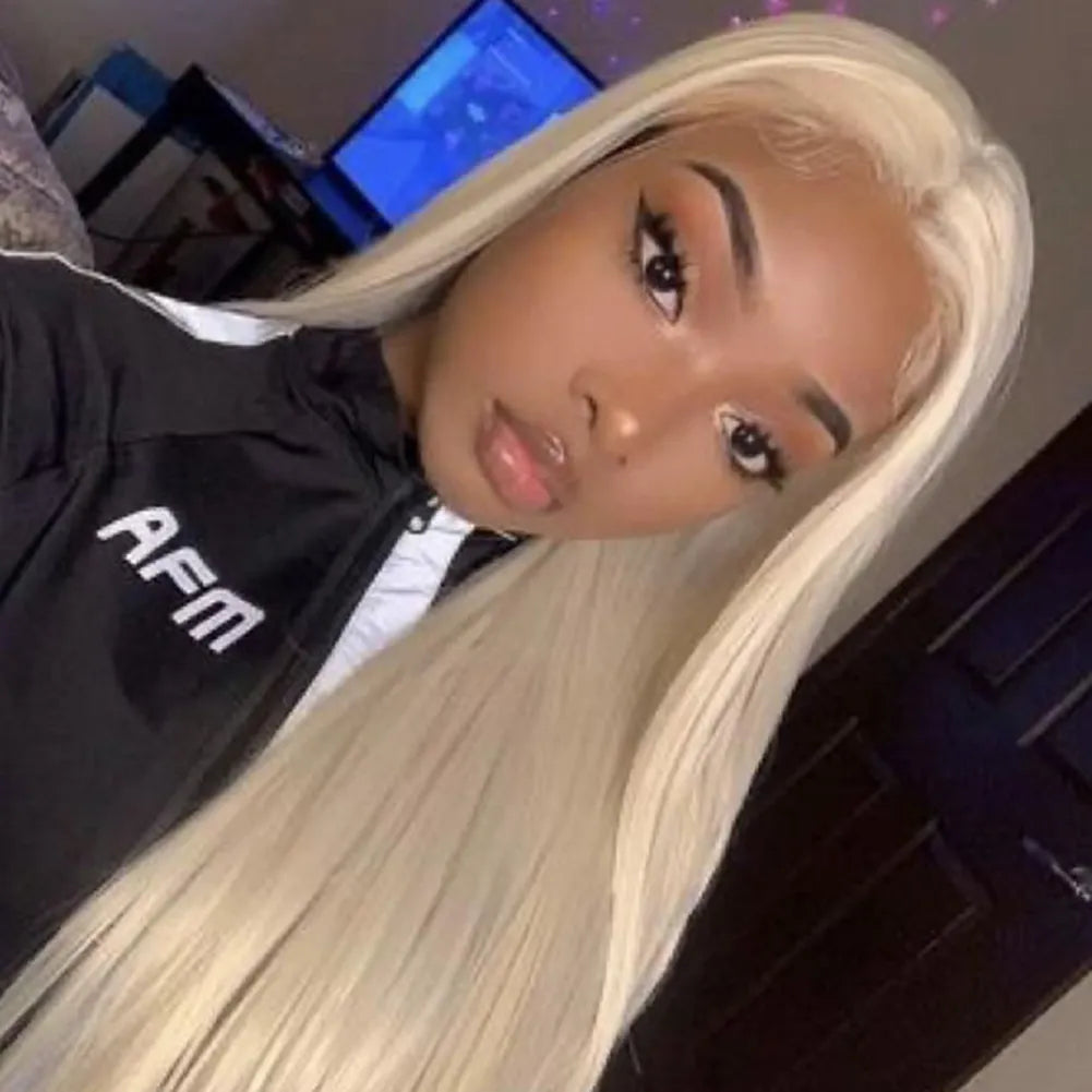 White Human Hair Wigs For Women Platinum Blonde Lace Front Wig Straight Brazilian Remy Hair HD Transparent Lace Wigs