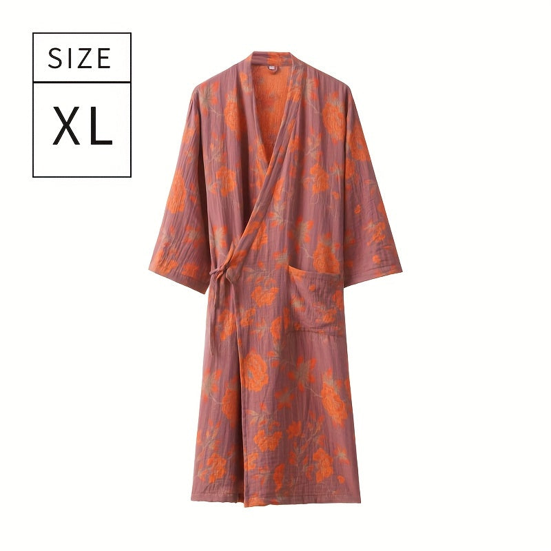1pc Summer Women's Bathrobe, Absorbent Cotton Floral Printed Sleepwear, Super Soft Spa Robe, For Bathroom Bedroom Spa, Ideal Bathroom Supplies, Summer Accessories
