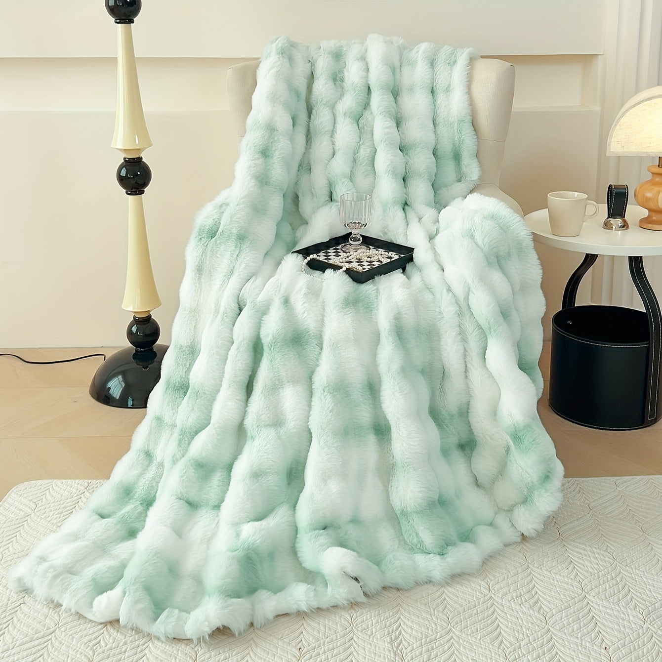 1pc Luxurious Tie-Dye Faux Rabbit Fur Shaggy Blanket - Soft, Fluffy, Plush Throw for Bed, Sofa, Nap - Warm, Cozy, and Velvety Texture