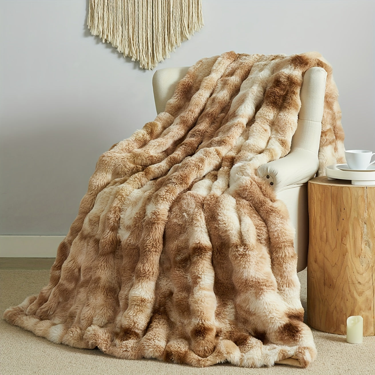 1pc Luxurious Tie-Dye Faux Rabbit Fur Shaggy Blanket - Soft, Fluffy, Plush Throw for Bed, Sofa, Nap - Warm, Cozy, and Velvety Texture