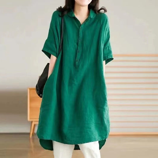 flowersverse Vintage 3/4 Sleeve Plain V Neck Casual Weaving Dress