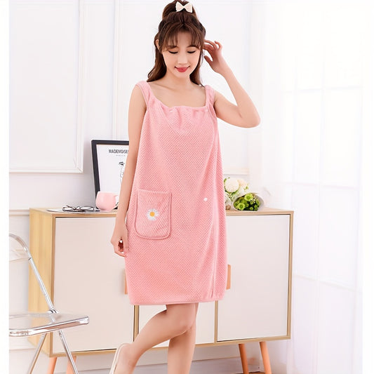 1pc Bath Wrap Towel, Absorbent & Quick-drying Wearable Bath Towel With Pocket For Women, Super Soft Bathing Wrap Towel, For Bathroom Bedroom Spa, Ideal Bathroom Supplies