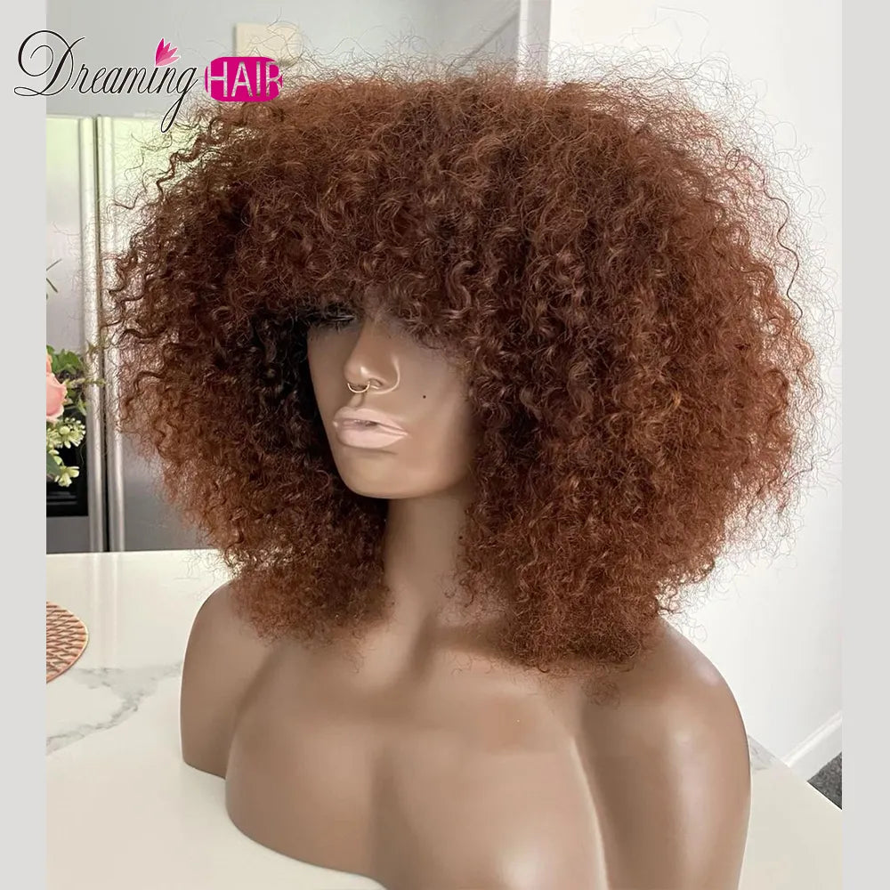 180density Short Curly Human Hair Wigs for Women Human Hair Bob Wig Kinky Curly Wig with Bangs Perruque Cheveux Humain Full Lace Front Wig