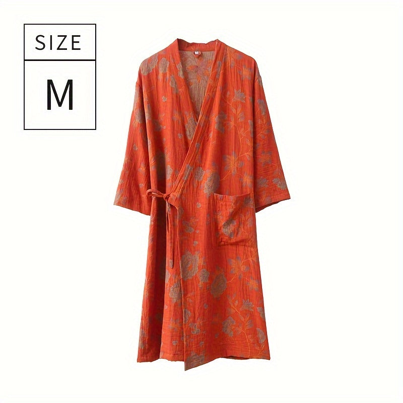1pc Summer Women's Bathrobe, Absorbent Cotton Floral Printed Sleepwear, Super Soft Spa Robe, For Bathroom Bedroom Spa, Ideal Bathroom Supplies, Summer Accessories