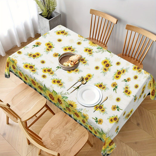 1pc, Polyester Tablecloth, Summer Sunflower Table Cover, Sunflower Buffalo Plaid Checkered Table Cover, Stain Wrinkle Free Tablecloth, For Home Kitchen Dining Party Decoration, Gift
