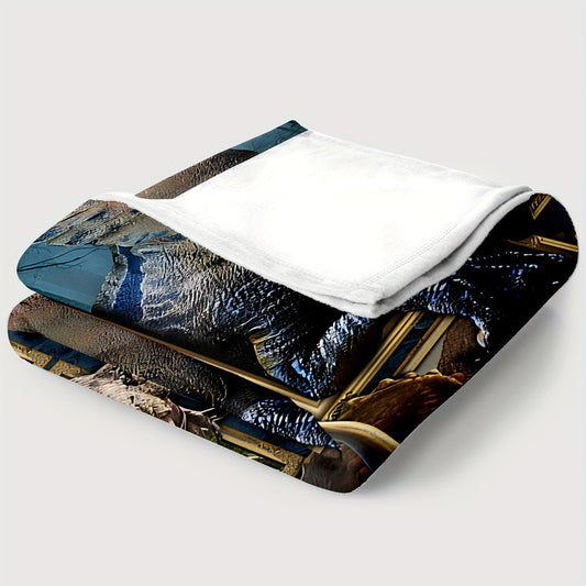 1pc Cozy Dinosaur Print Flannel Blanket - Soft, Plush, and Warm Throw Blanket for Travel, Sofa, Bed, and Office - Perfect Birthday and Holiday Gift for Boys, Girls, and Adults - Suitable for All Year Round Home Decor