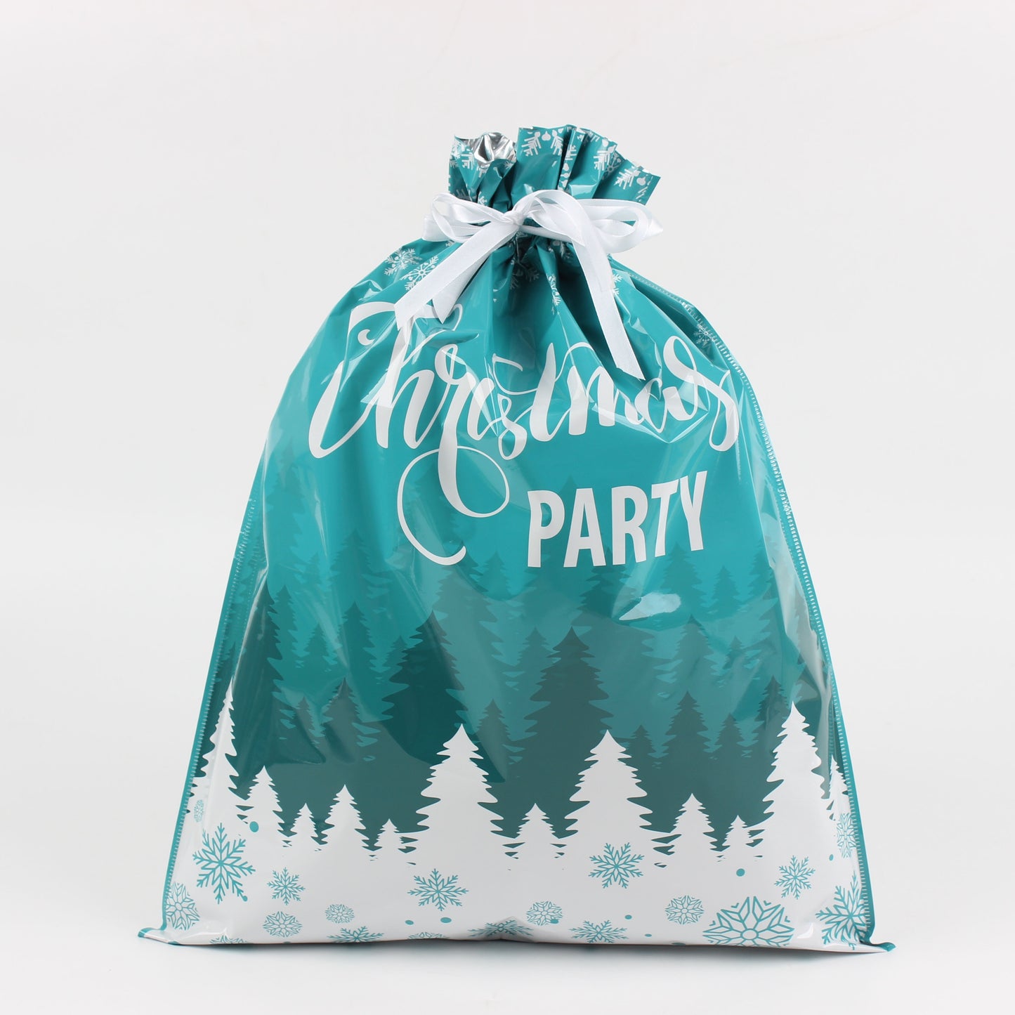 18 Pcs Plastic Christmas Drawstring Gift Bags Set - Santa Claus, Reindeer, Snowflakes Party Favor Packs for Holiday Presents and Treats Storage