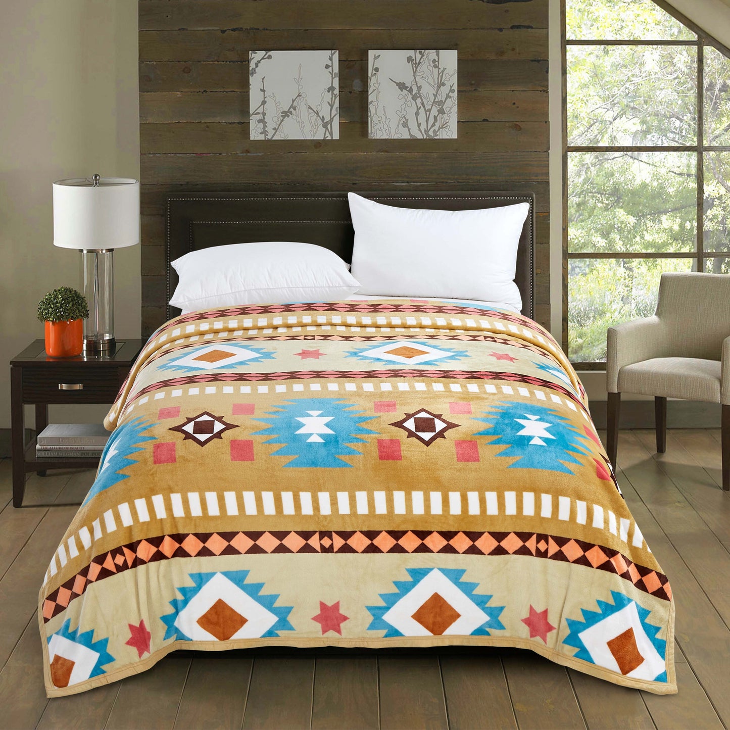 1pc Boho Style Throw Blanket, 400GSM Soft Flannel Blanket For Sofa Office Bed Camping Travelling, 90.55*82.68inch