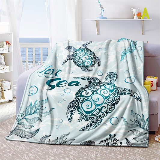 1pc Cozy Sea Turtle Oceanic Print Blanket - Soft, Warm, Fuzzy Throw for Couch, Bed, Sofa - Perfect Birthday Gift for Animal Lovers