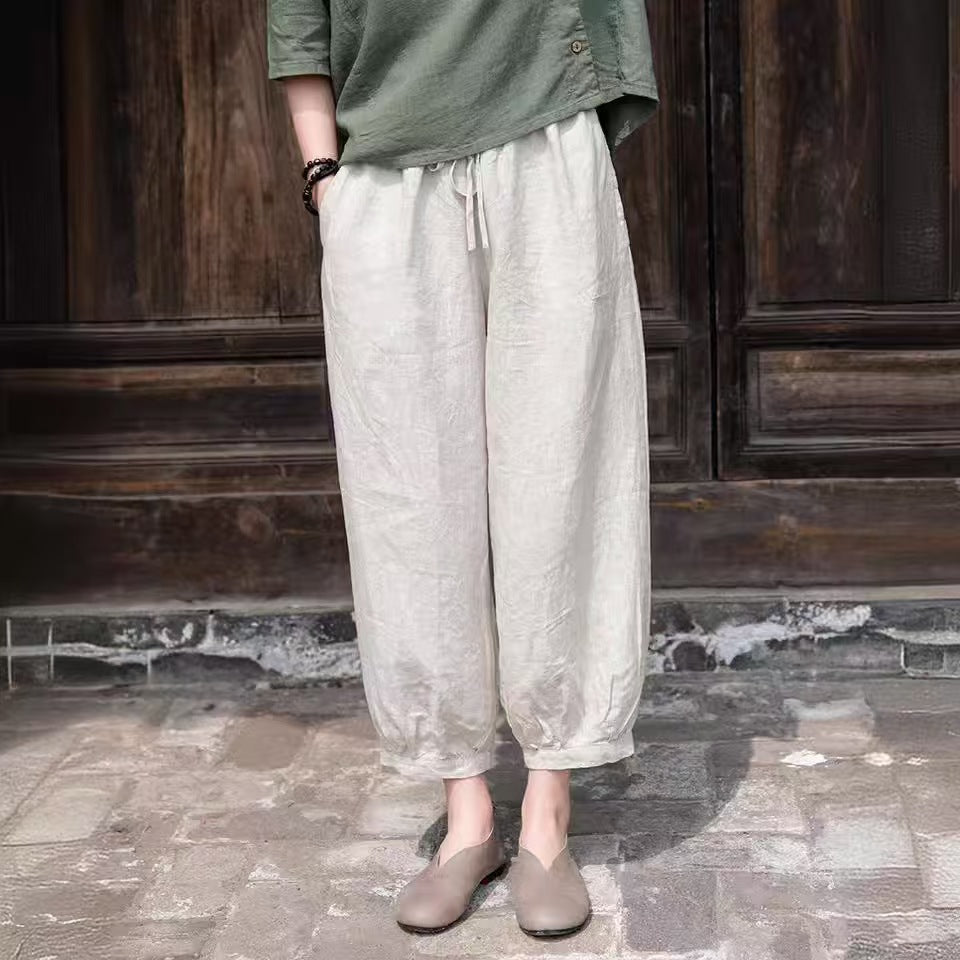 flowersverse Casual Plus Size Cotton Linen Pants