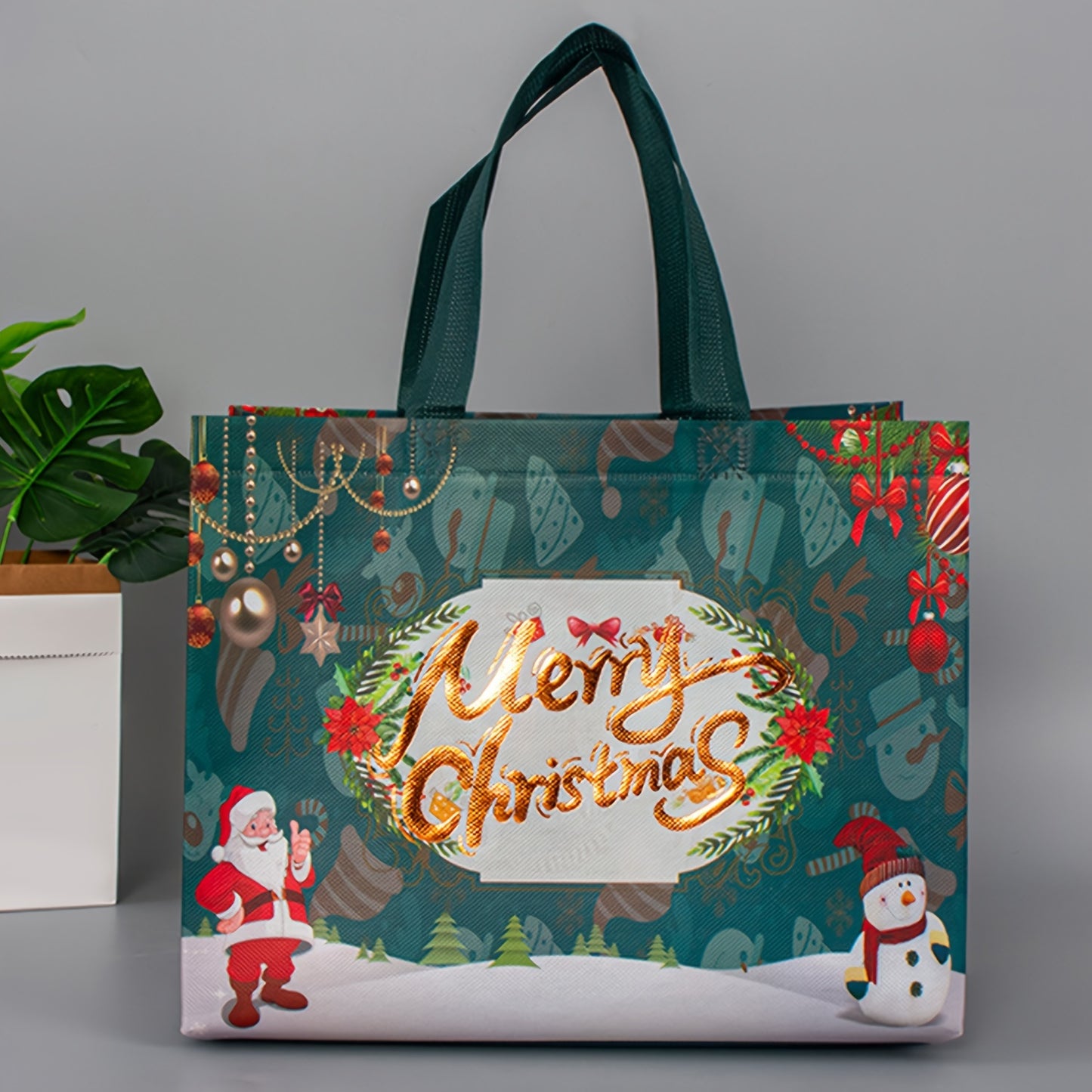 1pc Festive Non-Woven Christmas Gift Bag, Reusable Cartoon Shopping Tote for Holiday Party, Durable Fabric Material