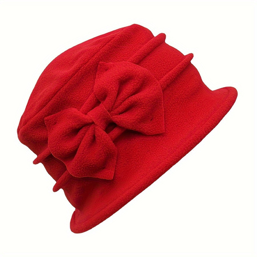 Cozy Double-Layer Fleece Bucket Hat For Women - Elegant Bowknot Design, Thick Warm Winter Cap