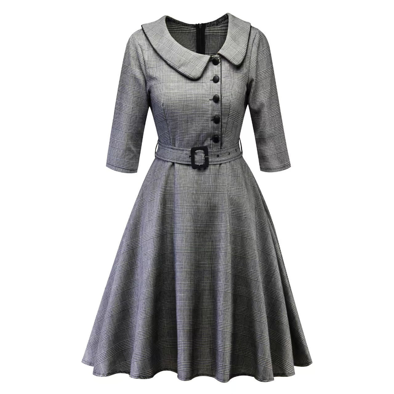 flowersverse Shawl Collar A-Line Long Sleeve Mini Dress