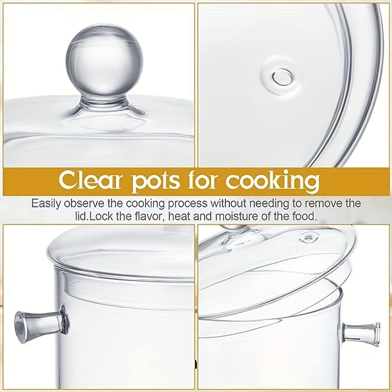 1pc Glass Pot With Cover Glass Saucepan Stovetop Cooking Pot With Lid And Handle Simmer Pot And Pan Glass Cookware For Pasta Noodle, Soup, Milk, Baby Food