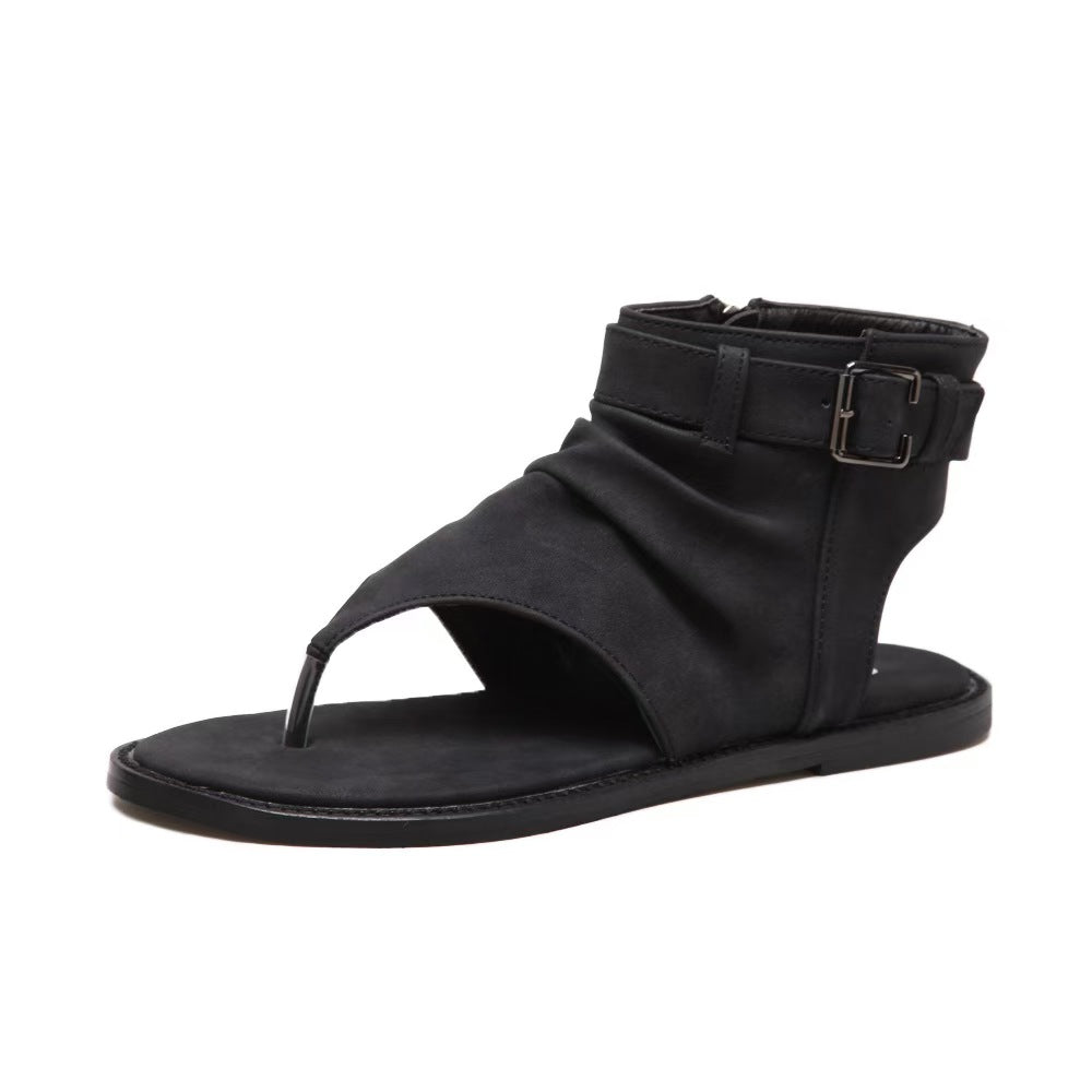 Amozae Women Shoes Ladies Gladiator Women Flat Denim Sandal Shoes Big Size 36-42 Summer Buckle Sandals Shoes Zapatillas Casa Zapatos