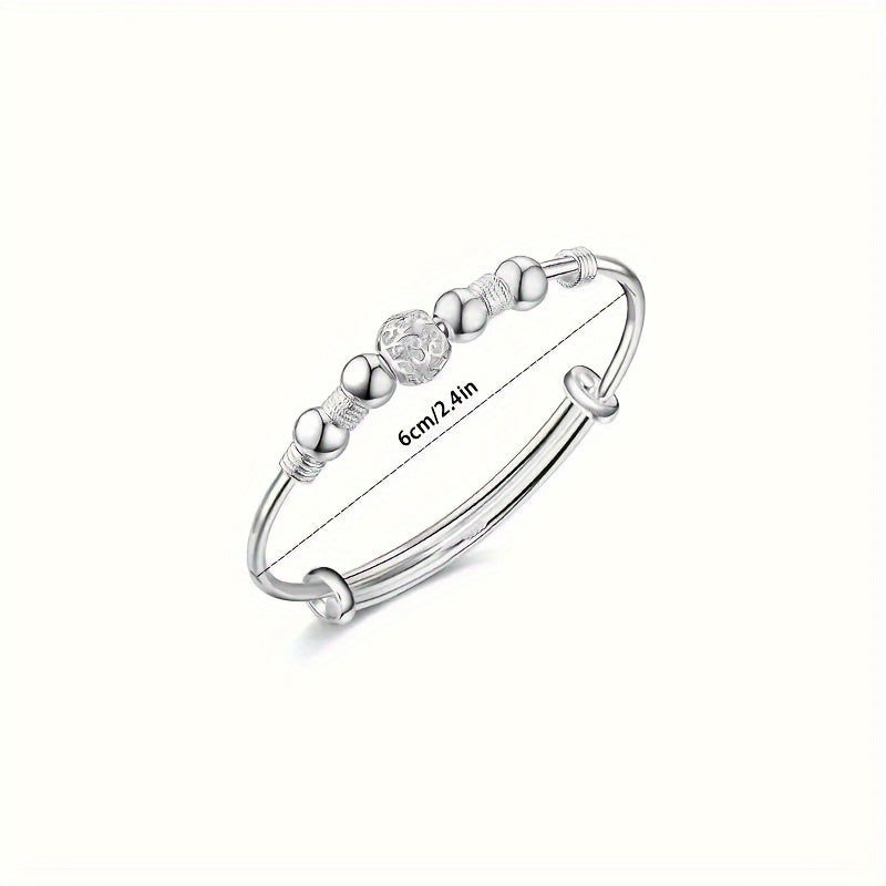 1pcs Exquisite Titanium Steel Silver Plated Bead Bangle Bracelet - Durable, Hypoallergenic, and Water Resistant Jewelry Gift for Women - Perfect for Any Occasion