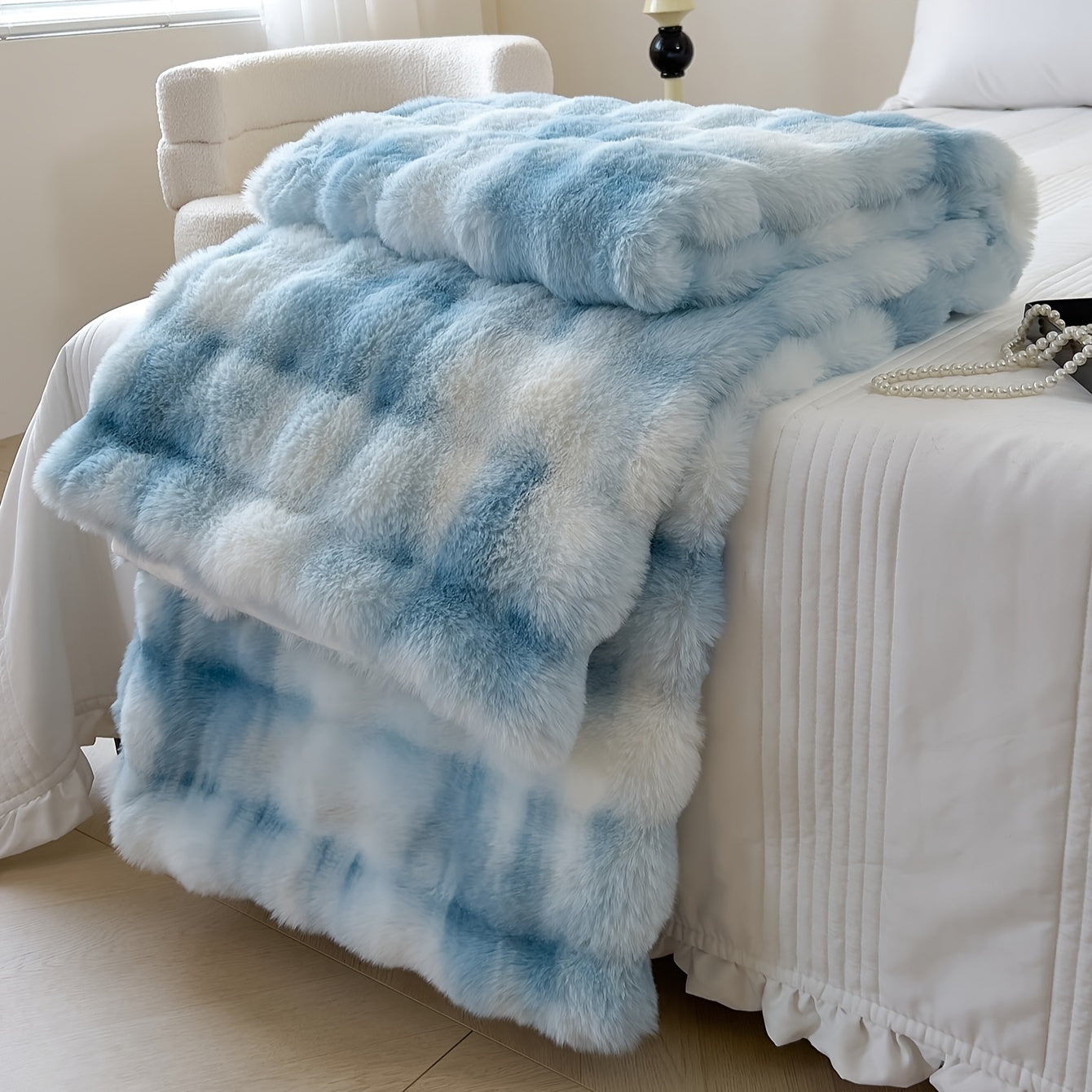 1pc Luxurious Tie-Dye Faux Rabbit Fur Shaggy Blanket - Soft, Fluffy, Plush Throw for Bed, Sofa, Nap - Warm, Cozy, and Velvety Texture
