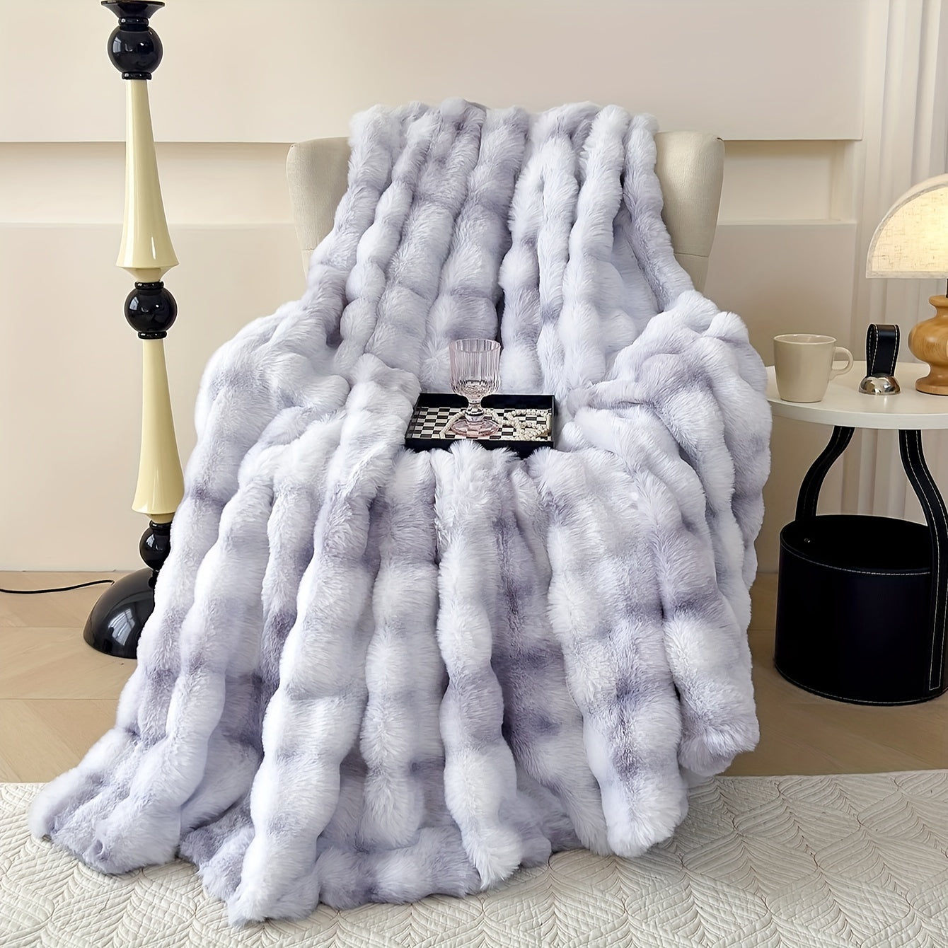 1pc Luxurious Tie-Dye Faux Rabbit Fur Shaggy Blanket - Soft, Fluffy, Plush Throw for Bed, Sofa, Nap - Warm, Cozy, and Velvety Texture