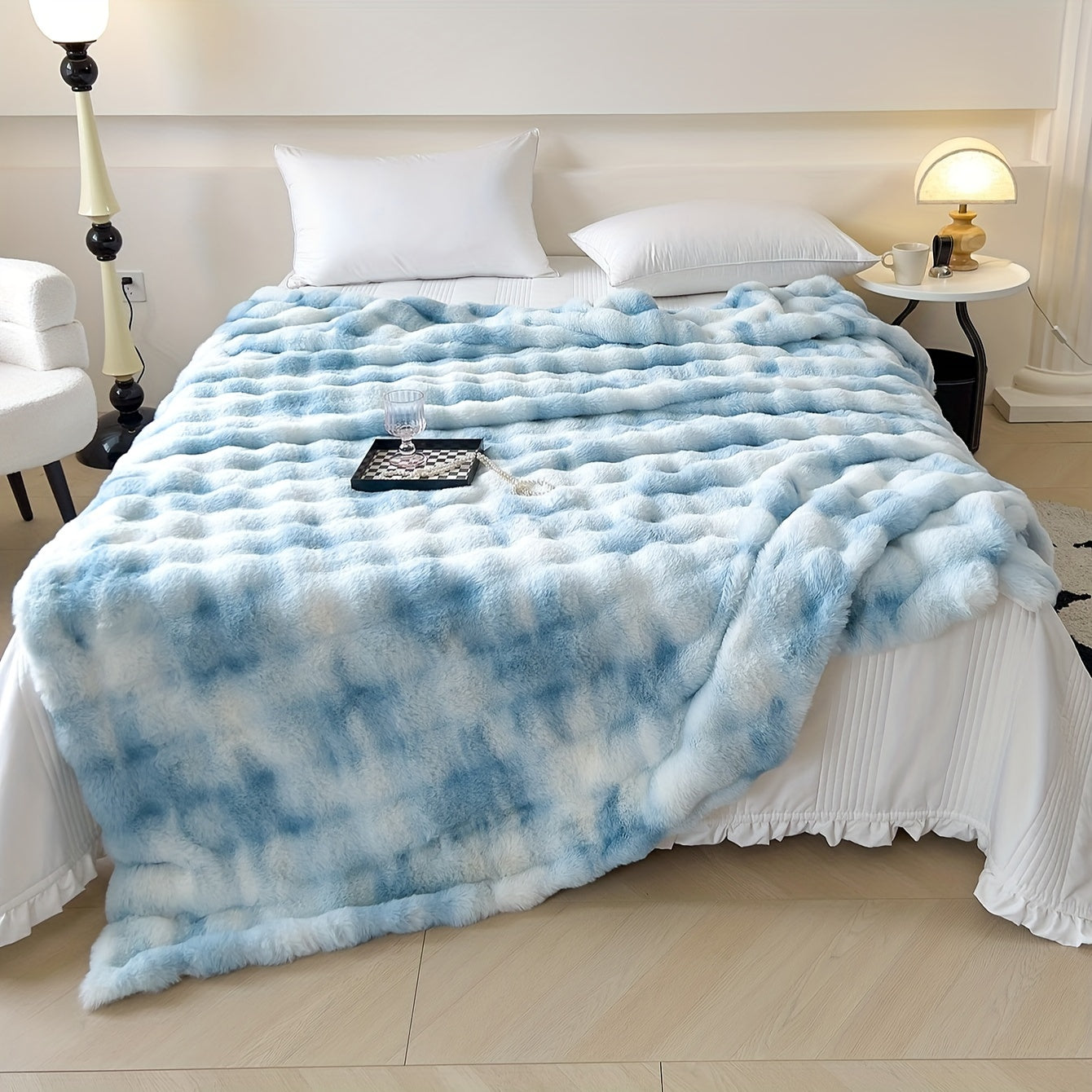1pc Luxurious Tie-Dye Faux Rabbit Fur Shaggy Blanket - Soft, Fluffy, Plush Throw for Bed, Sofa, Nap - Warm, Cozy, and Velvety Texture