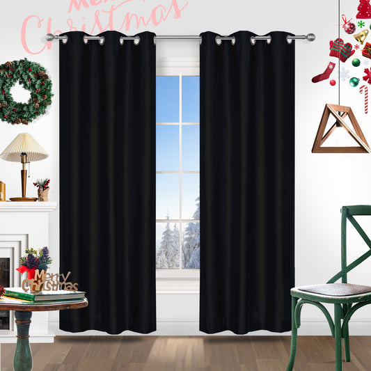 2PCS Christmas Curtains, Faux Silk Grommet Top Curtains Room Decoration Light Filtering Curtains, Perfect For Living Room, Bedroom, Office, Kitchen, And Study Home Decor