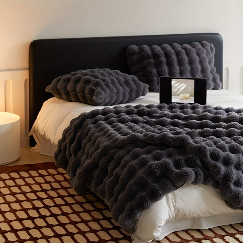 1pc Luxurious Faux Rabbit Fur Reversible Throw Blanket - Soft, Warm, Cozy, Versatile, and Lightweight for Office, Outdoor, Camping, Sofa, and Gift - Perfect for All Seasons and Occasions