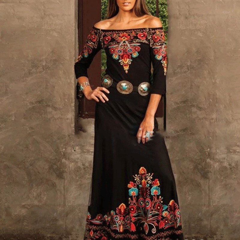 flowersverse A-Line 3/4 Sleeve Midi Dress