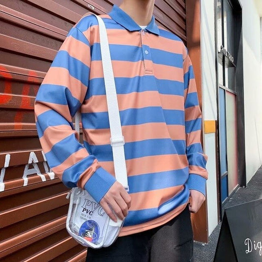 flowersverse Men Polo Shirt Men's Casual Cotton Male Oversized Top Tees Autumn Long Sleeve Turn-down Collar Loose Polo Shirts