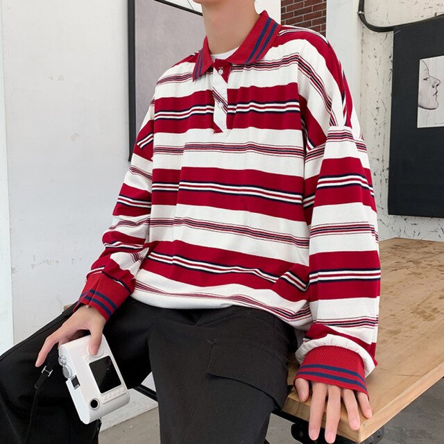 flowersverse Men Polo Shirt Men's Casual Cotton Male Oversized Top Tees Autumn Long Sleeve Turn-down Collar Loose Polo Shirts