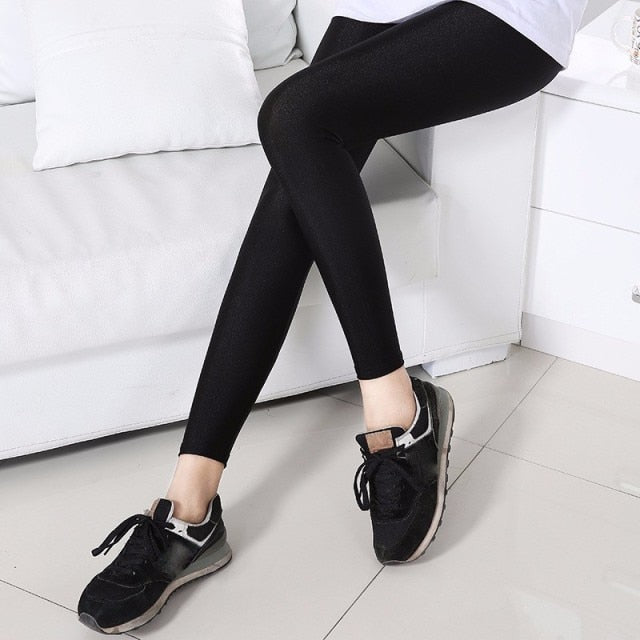 S-5XL Size Women's Summer Bright Pants Wear Thin Ice Silk Bright Black Push-up Slim High Waist Stretch Large Size Tights
