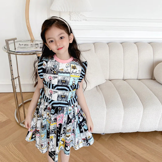 Children Printed Dresses Summer Kids Girl Printed Dress Baby Girls Petal Sleeve clothes baby party clothing