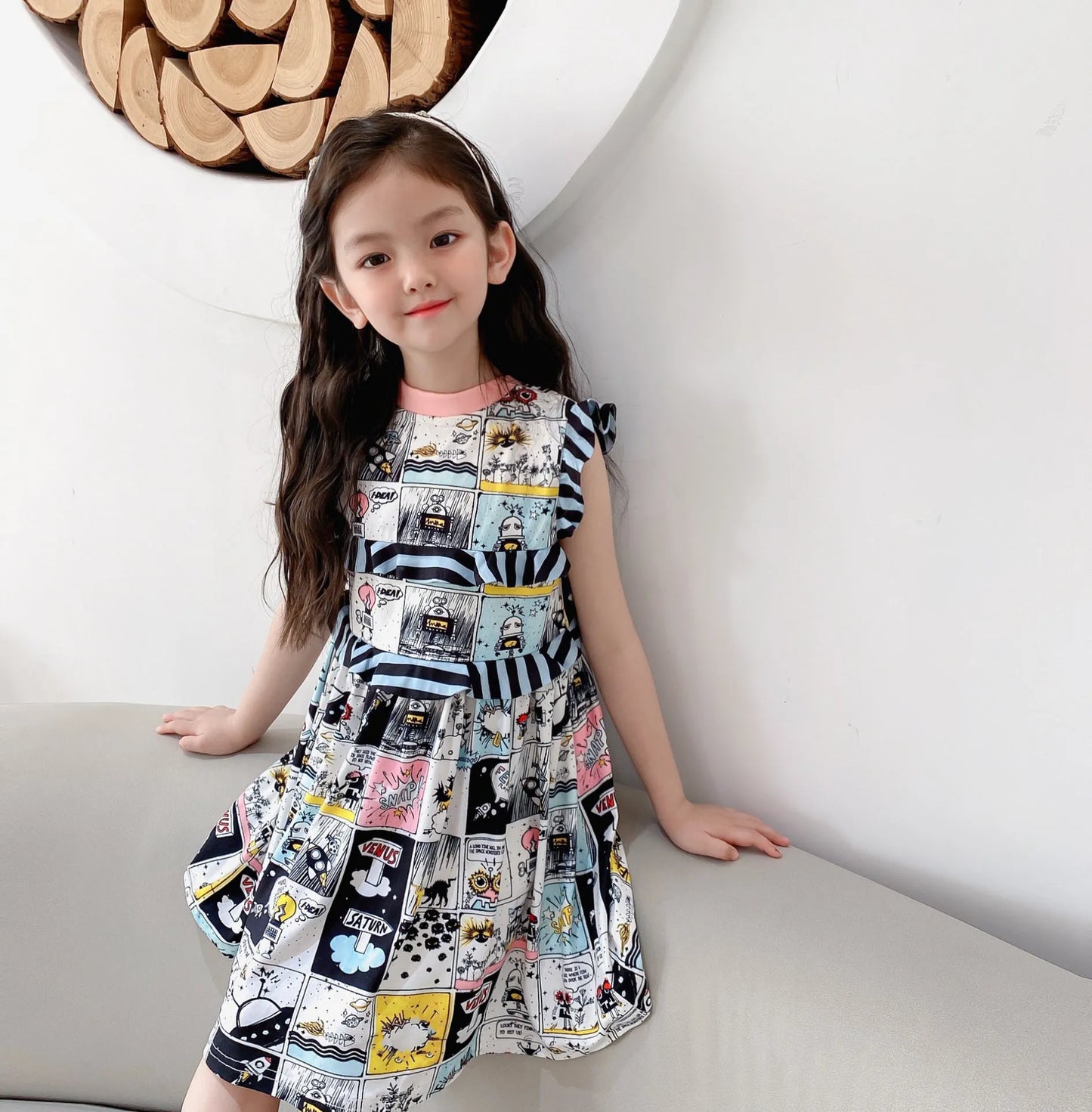 Children Printed Dresses Summer Kids Girl Printed Dress Baby Girls Petal Sleeve clothes baby party clothing