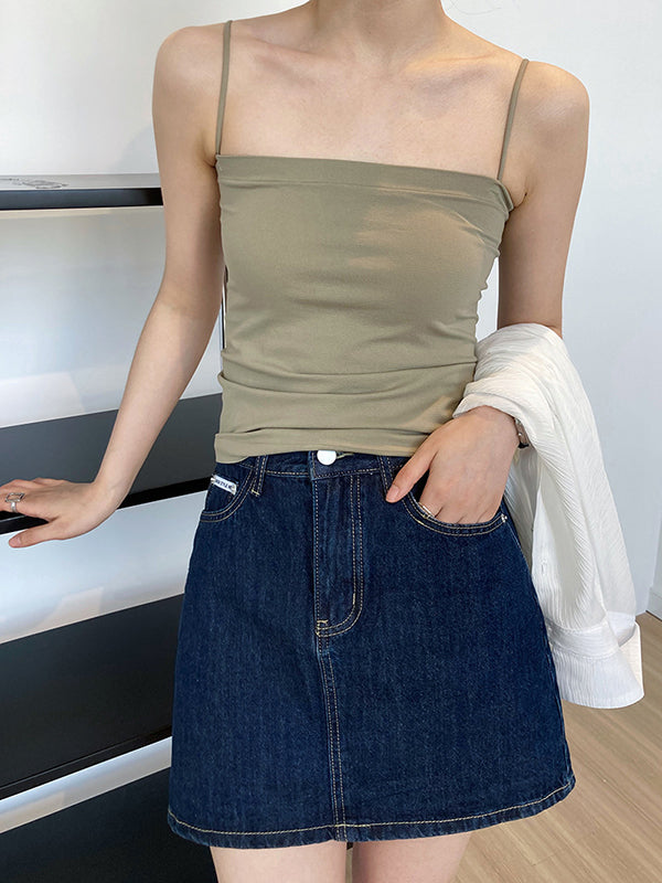 flowersverse Simple Casual Solid Color Spaghetti-Neck Vest Top
