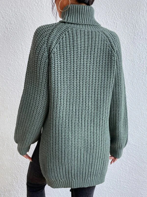 flowersverse Solid Color Split-side Long Sleeves Loose High Neck Sweater Tops Pullovers